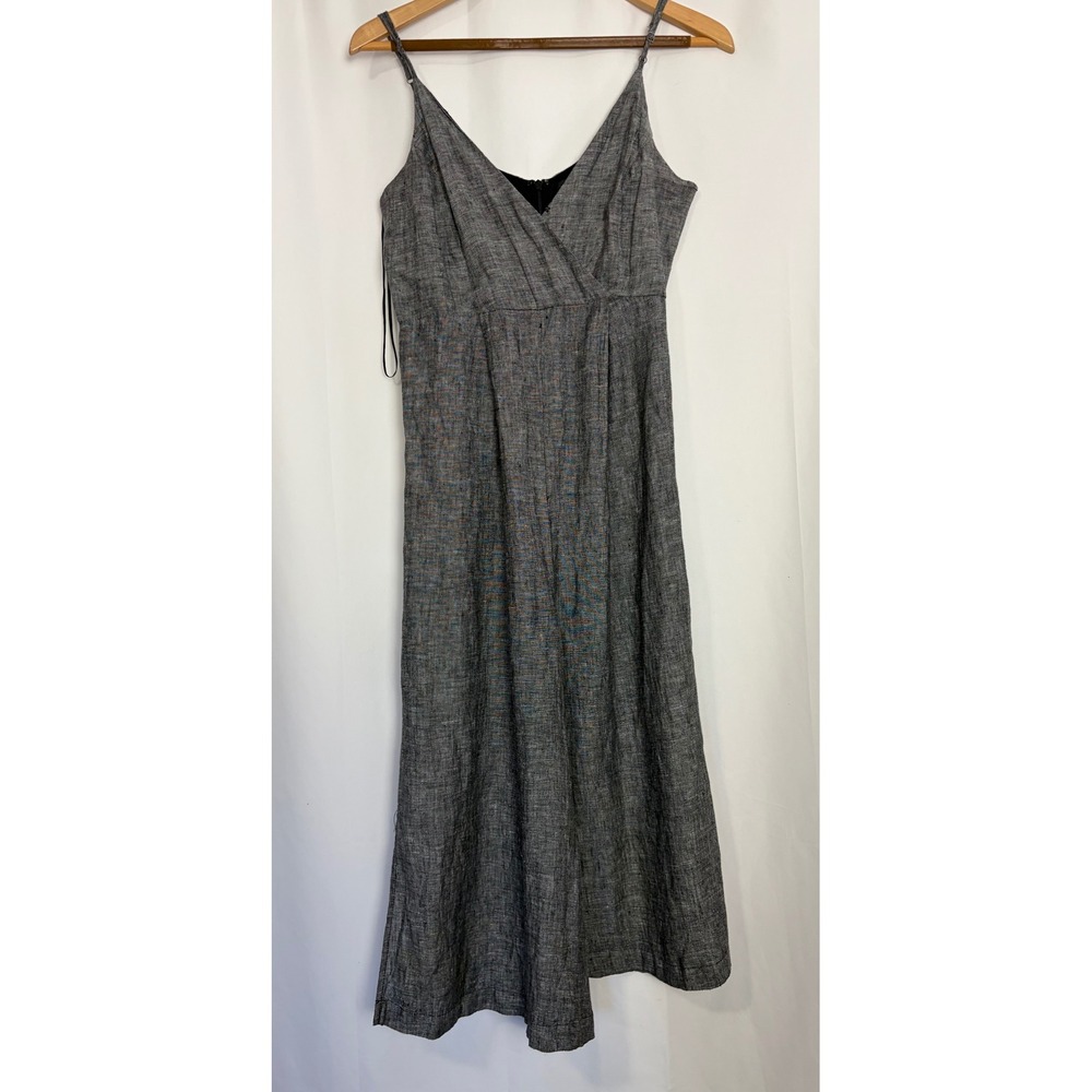 Tahari Women Gray 100% Linen Wide Leg Jumpsuit Wrap V-Neck Size 6